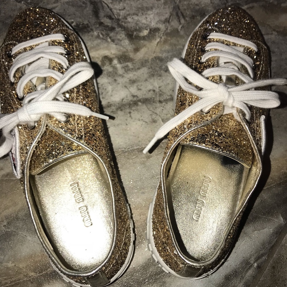 Miu Miu’s Glitter Gold Sneaker - Picture 5 of 6